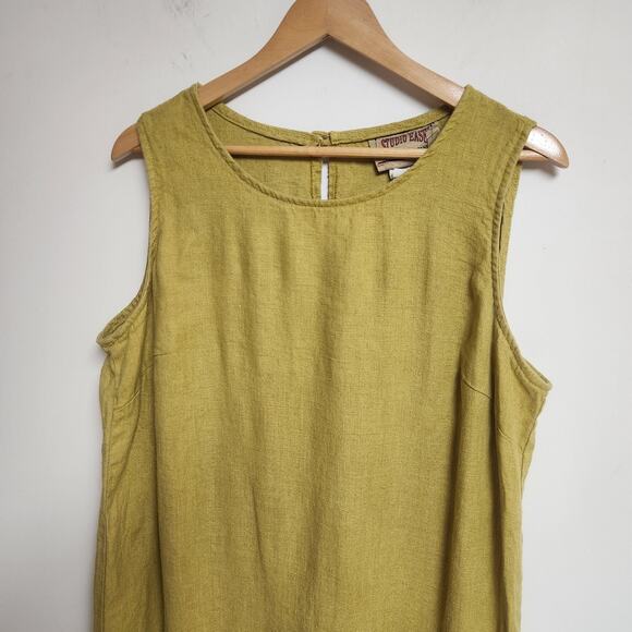 Vtg Studio Ease Pure Linen Shift Dress 16W* Womens Mustard Chartreuse (24W Tag) - Picture 2 of 12